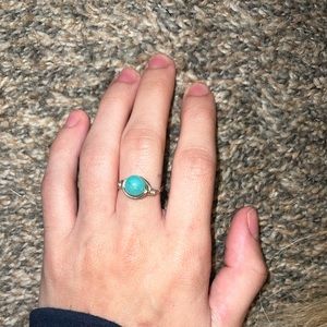 Handmade silver and teal wire ring, size 8